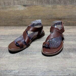 Franco Sarto Gensi Toe Loop Brown Leather Sandal Women's Size 11